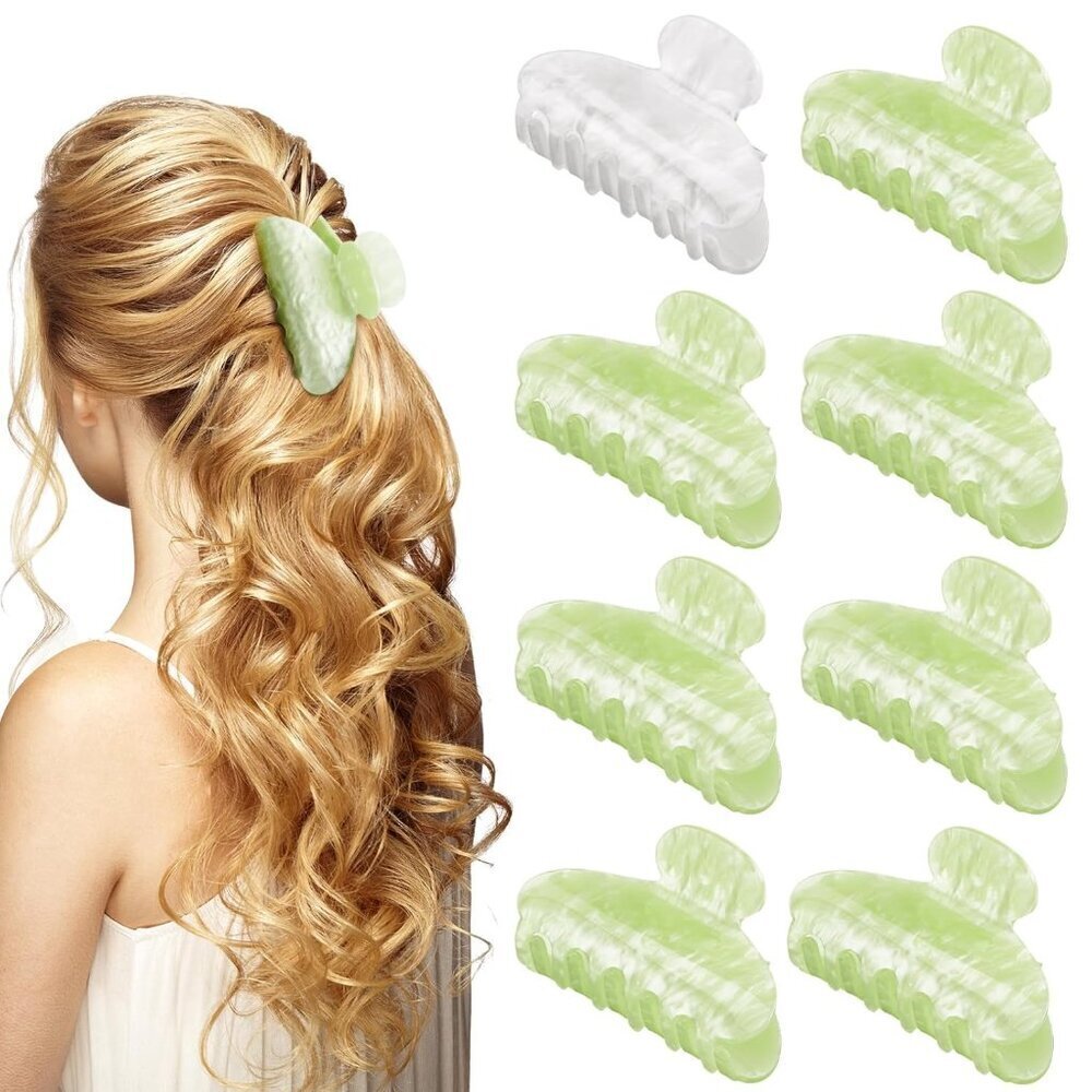 8 Pack Bridesmaid Hair Claw Clips Acrylic Green White 3.3 Inch Elegant Accessori